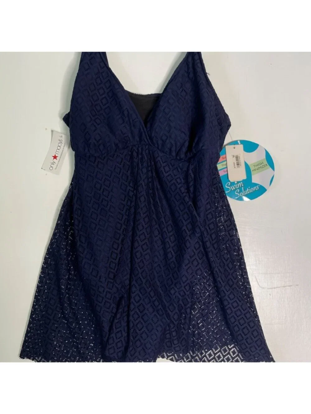 New Swimdress Swim Solution Crochet Flyaway One-Piece Tummy Control Navy Size 18 - Picture 7 of 14